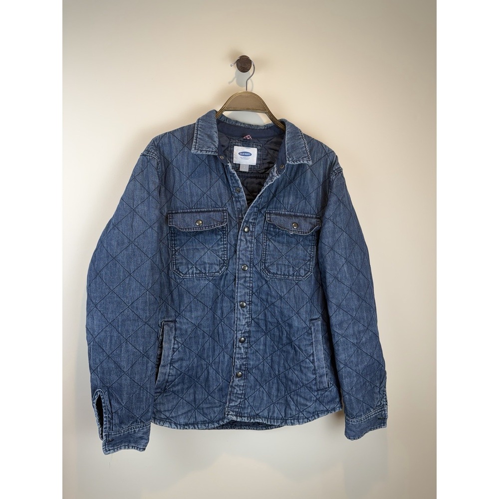 Old Navy Womens Large Lightweight Diamond Quilted Chambray Denim Chore Jacket